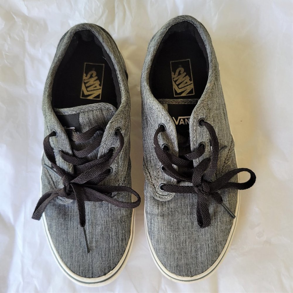 VANS Gray Denim Low Top Lace Up Sneaker Canvas Skate Shoes W 6 Youth 3 EU 36.5